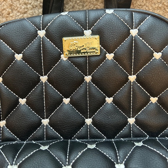 Betsey Johnson Black and White Quilted Backpack With Heart and Stripe Details - Picture 3 of 11